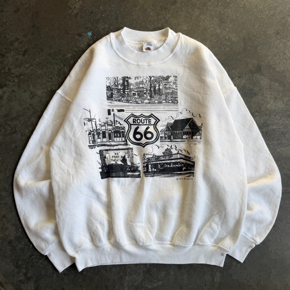 Vintage 90s Route 66 Art Illustration Americana Graphic Sweatshirt Crewneck Sz L